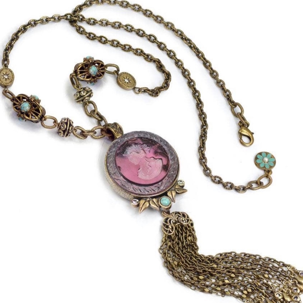 Amethyst Glass Intaglio Tassel Necklace